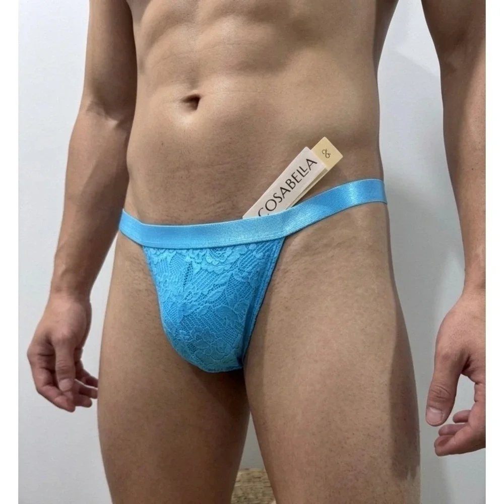 Cosabella Italian Lace Men's Thong Constance Blue Size‎ L